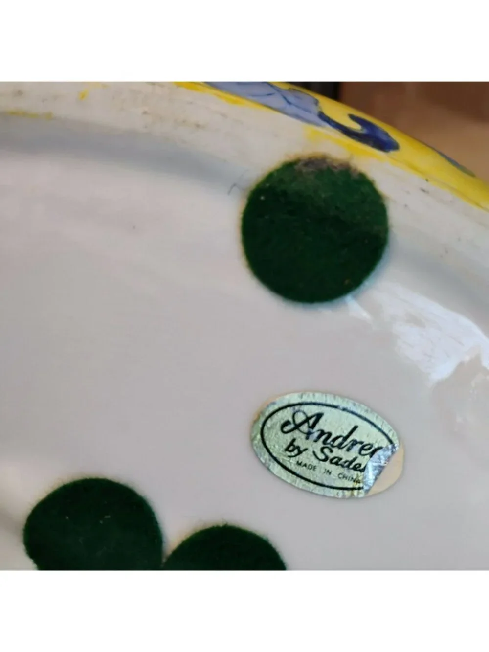 Vintage Andrea by Sadek Chinoiserie Footbath Bowl, Yellow Blue Porcelain Planter